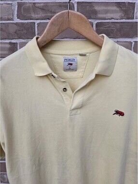 Perlis Authentic Crawfish Polo Shirt Mens L Yellow Peruvian Cotton Stretch